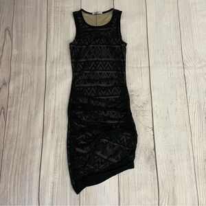 EASEL Women’s Black Asymmetrical Geometric Fitted Dress Size Small